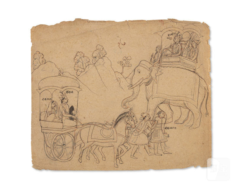 A group of nineteen drawings depicting the abduction of Rukmini by Krishna, India, Guler or Kangra, Late 18th / Early 19th century - 图10